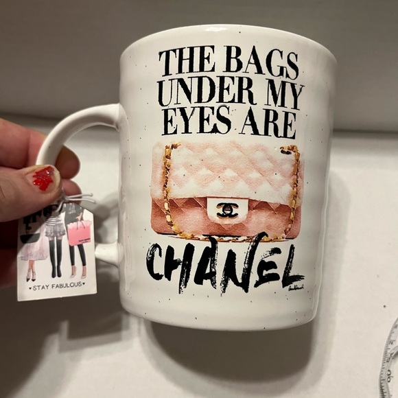 Designer inspired ceramic mug NWT  white with designer names - Picture 1 of 6